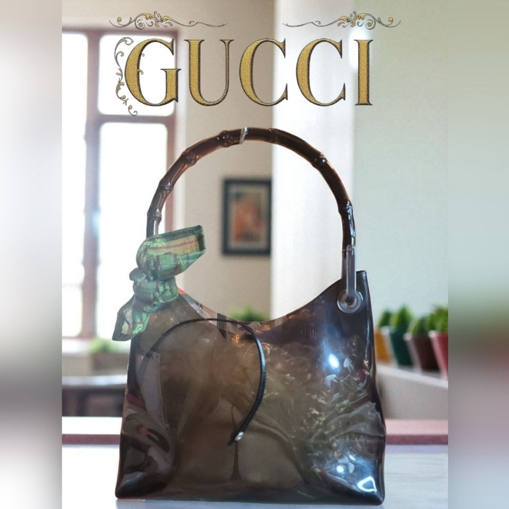 Gucci Bamboo Vinyl Transparent Shoulder Bag with Gucci pouch - Picture 3 of 17